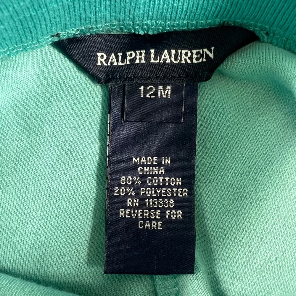 Ralph Lauren Tracksuit Girls 12M Turquoise Velour Hoodie and Pants Set Vintage